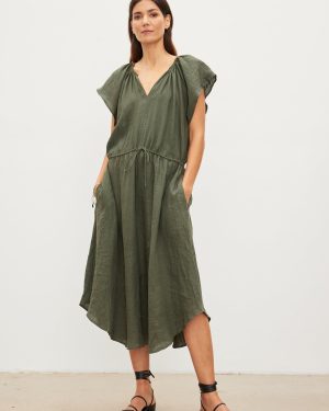 Velvet By Graham & Spencer Pepper Linen V-Neck Dress Tootsie Size L