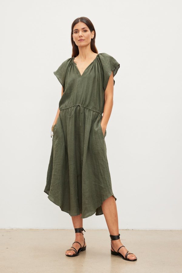 Velvet By Graham & Spencer Pepper Linen V-Neck Dress Tootsie Size L