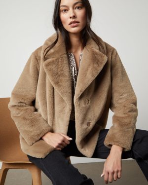 Velvet By Graham & Spencer Raquel Faux Fur Coat In Beige - Large | Supremely Soft | 100% Polyester