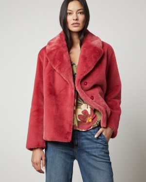 Velvet By Graham & Spencer Raquel Faux Fur Coat In Red - Medium | Supremely Soft | 100% Polyester