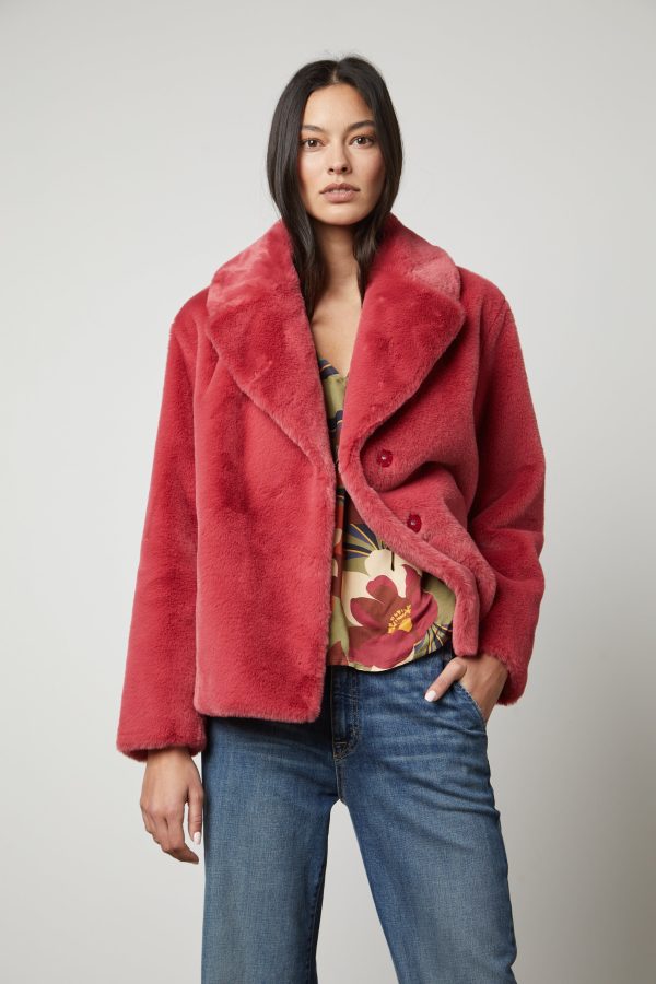 Velvet By Graham & Spencer Raquel Faux Fur Coat In Red - Small | Supremely Soft | 100% Polyester