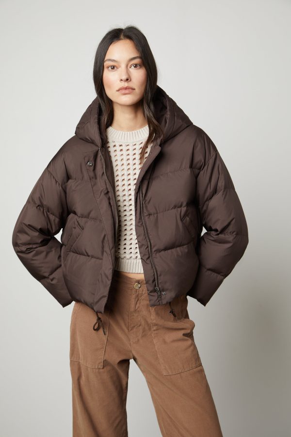 Velvet By Graham & Spencer Raylin Puffer Jacket In Brown - Small | Relaxed Fit | 100% Polyester