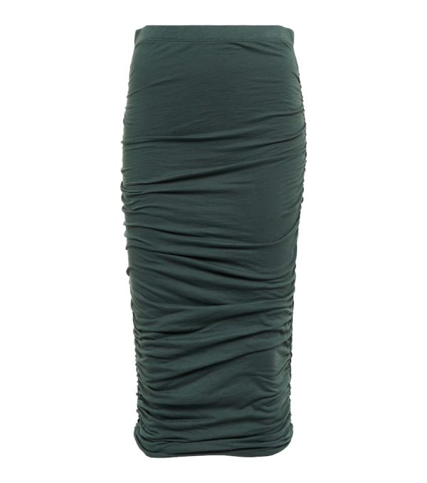 Velvet Lisa ruched cotton-blend midi skirt