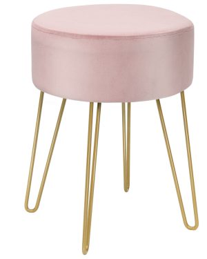 Velvet Modern Round Footstool Ottoman Makeup Dressing Chair-Pink