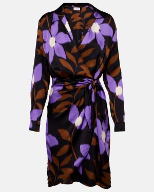 Velvet Printed satin wrap dress