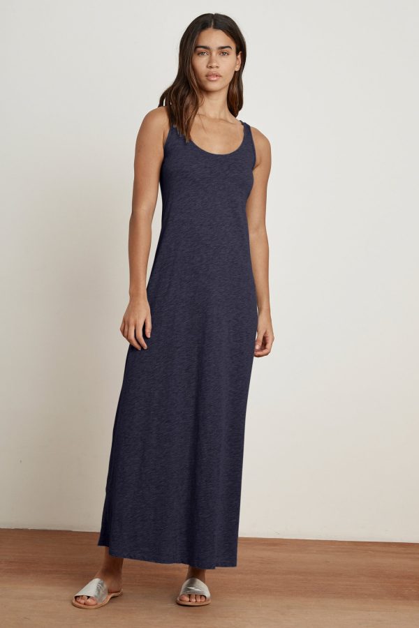 Velvet Tees Geneva Cotton Slub Maxi Dress Ink Size XL