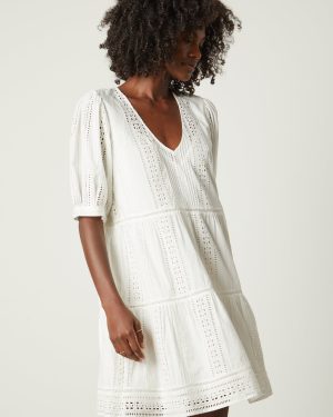 Velvet Tees Margaret Embroidered Cotton Dress Cream Size XL