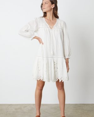 Velvet Tees Renee Summer Embroidery Dress In Ivory - Size L | 100% Cotton