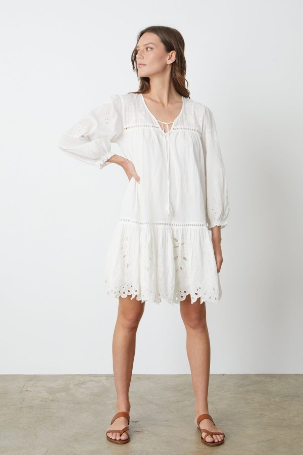 Velvet Tees Renee Summer Embroidery Dress In Ivory - Size L | 100% Cotton
