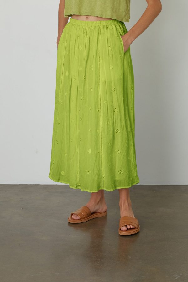 Velvet Tees Wynne Cotton Eyelet Maxi Skirt Lime Size XL