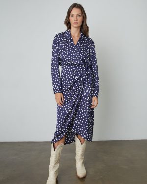 Velvet Tees Zendaya Polka Dot Wrap Dress Blue/White Size XS