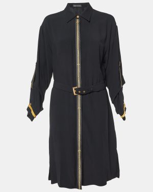 Versace Black Crepe Belted Shirt Dress L