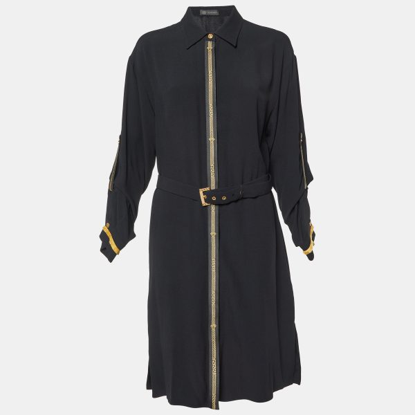 Versace Black Crepe Belted Shirt Dress L