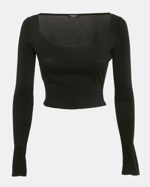 Versace Black Jersey Long Sleeve Crop Top S