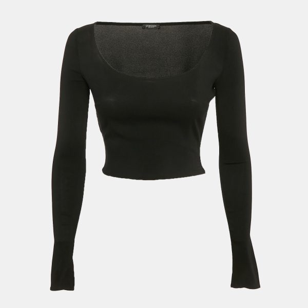 Versace Black Jersey Long Sleeve Crop Top S