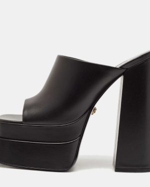 Versace Black Leather Platform Mules Size 41
