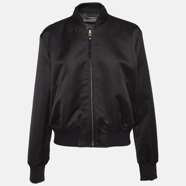 Versace Black Medusa Embroidered Satin Bomber Jacket M