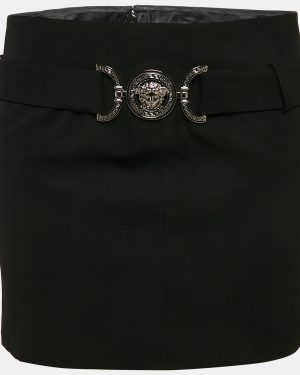 Versace Black Wool Medusa Detail Belt Mini Skirt S