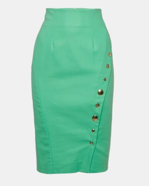 Versace Collection Green Cotton Blend Button Detail Pencil Skirt M