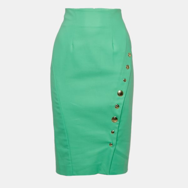 Versace Collection Green Cotton Blend Button Detail Pencil Skirt M