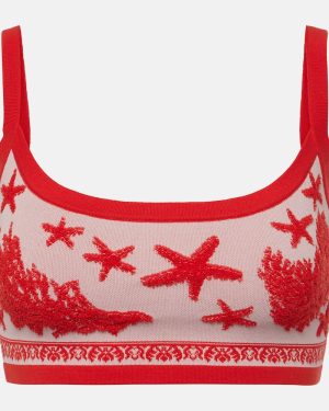 Versace Cotton-blend jacquard crop top