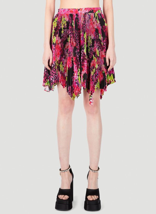 Versace Floral Logo Pleated Mini Skirt - Woman Skirts Pink It - 40