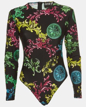 Versace Jeans Couture Black Baroque Printed Bodysuit M