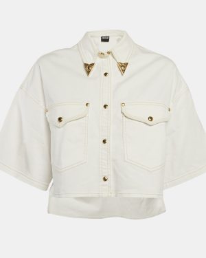 Versace Jeans Couture White Denim Embellished Collar Crop Jacket M