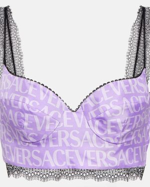 Versace Logo silk satin and lace bralette