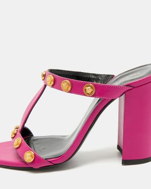 Versace Purple Leather Medusa Embellished Sandals Size 37