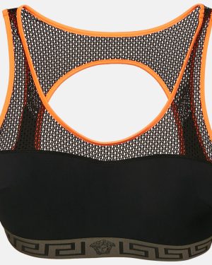 Versace Underwear Black/Orange Mesh Trim Sports Bra L