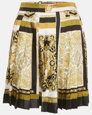 Versace Yellow/Black Baroque Print Silk Mini Skirt M