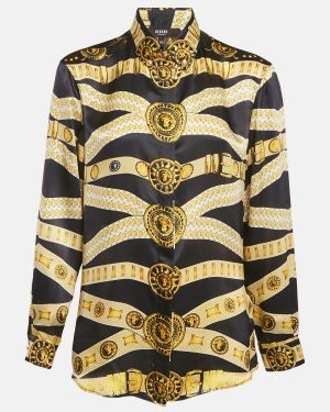 Versus Versace Black/Yellow Baroque Print Satin Silk Shirt M