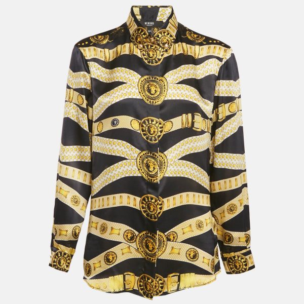Versus Versace Black/Yellow Baroque Print Satin Silk Shirt M