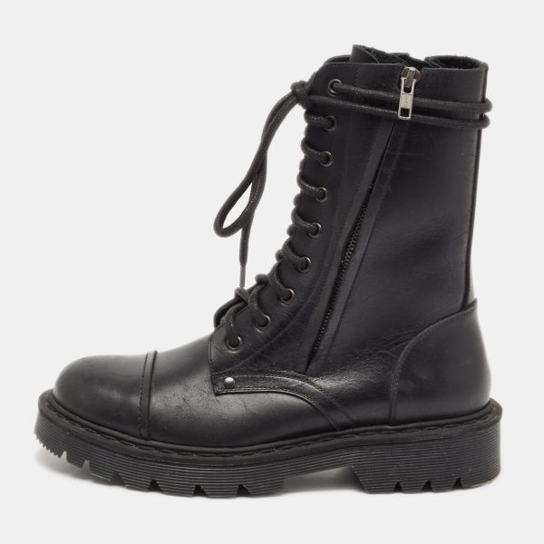 Vetements Black Leather Combat Boots Size 39