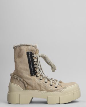 Vic Matié Denim-enzini 305-355 Combat Boots In Beige Fabric