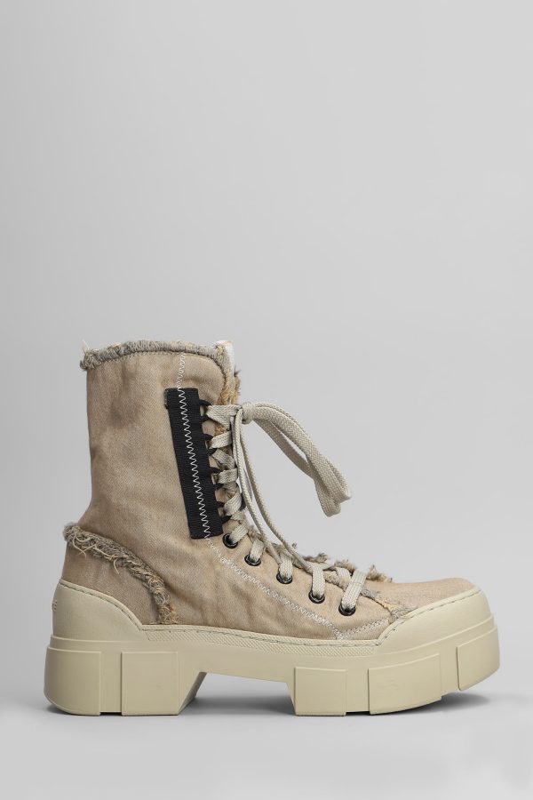 Vic Matié Denim-enzini 305-355 Combat Boots In Beige Fabric