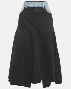 Victoria Beckham Blue/Black Denim Midi Skirt L