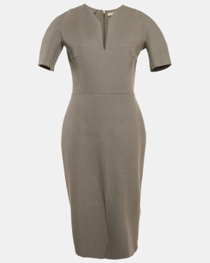Victoria Beckham Grey Wool Shift Midi Dress L