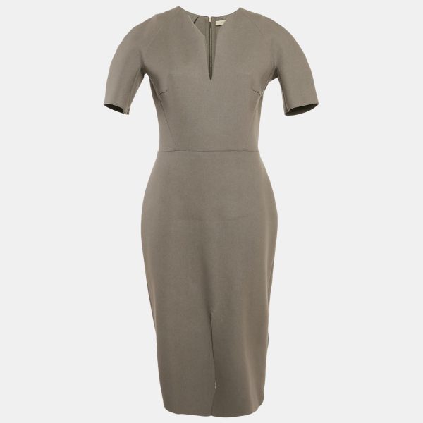 Victoria Beckham Grey Wool Shift Midi Dress L