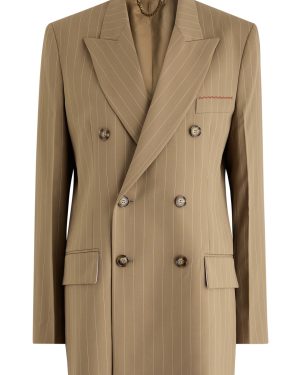 Victoria Beckham Pinstriped Double-breasted Wool Blazer - Sand - 14 (UK14 / L)