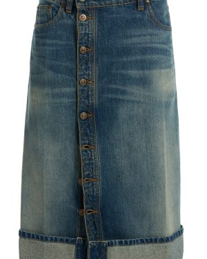 Victoria Beckham - Placket-Detailed Denim Midi Skirt - Medium Wash - 25 - Moda Operandi