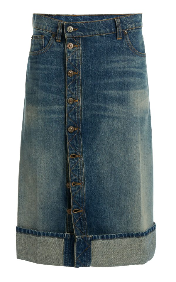 Victoria Beckham - Placket-Detailed Denim Midi Skirt - Medium Wash - 25 - Moda Operandi