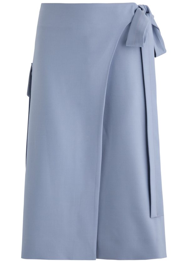 Victoria Beckham Tie-fastening Twill Midi Wrap Skirt - Denim - 12 (UK12 / M)