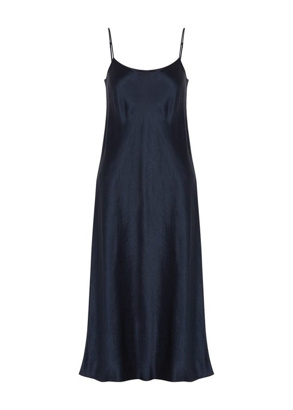 Vince Hammered Satin Slip Dress - Navy - M