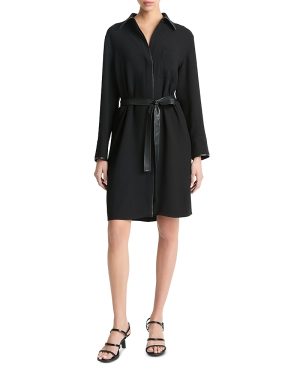 Vince Leather Trim Shirt Dress