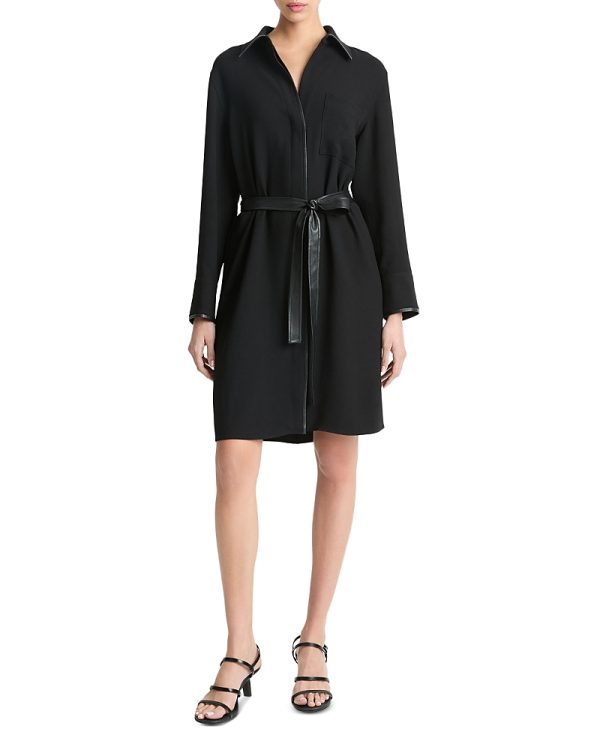 Vince Leather Trim Shirt Dress