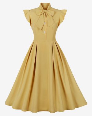 Vintage Bowknot Dress Butterfly Sleeve 1950s Audrey Hepburn Style A-line Retro Midi Swing Dress For Women 2025