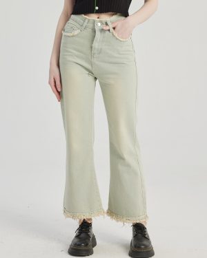Vintage Flare Jeans With Raw Hem Cropped Pants For Women 2025