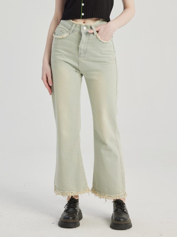 Vintage Flare Jeans With Raw Hem Cropped Pants For Women 2025